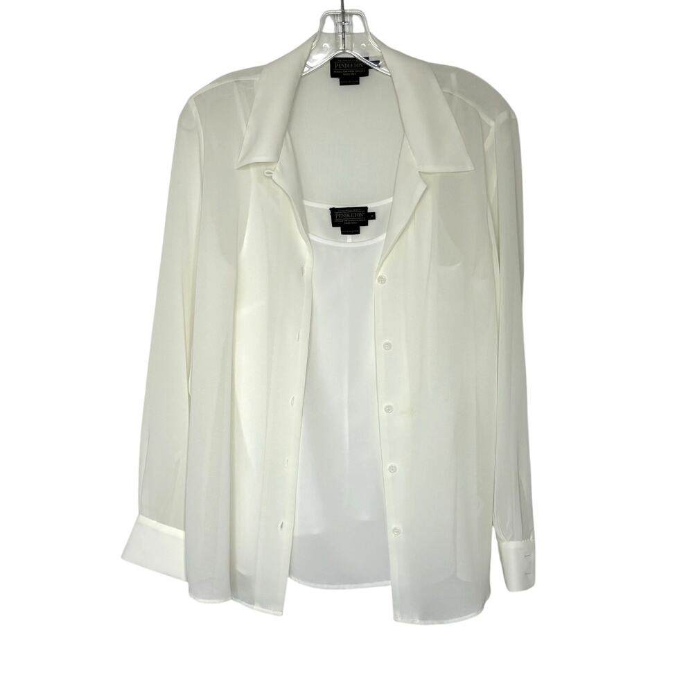 Pendleton Wms 8 Ls Sheer Cream Button Up Blouse &… - image 1